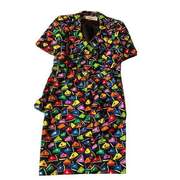 Vintage David Hayes For Saks Fifth Avenue 80s Skirt Jacket Set Sz 4 Multi Color